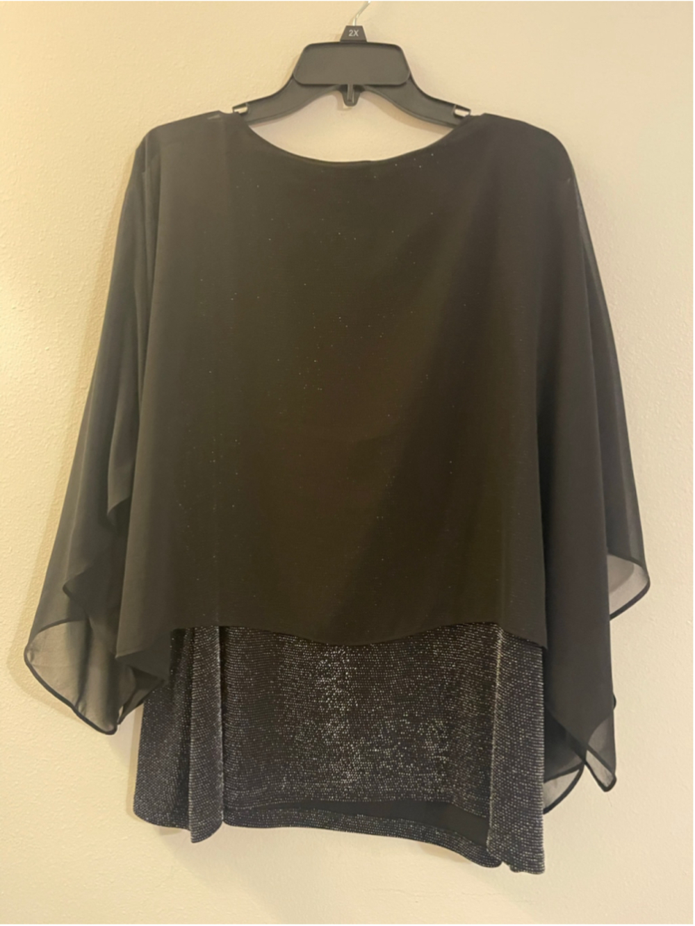 Women's Chico's Easywear Black & Silver Layered Blouse Size 3